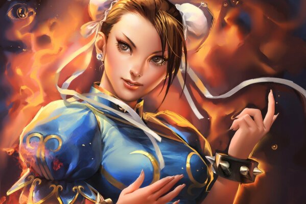 Chun-li is a girl from the game she is a fire in this unpredictable world