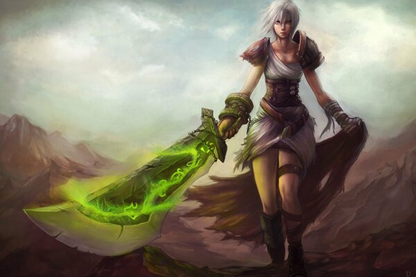 Fille de League of Legends avec une épée verte