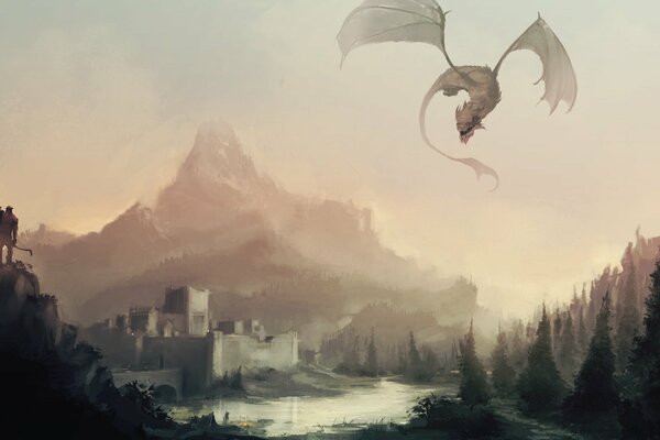 The elder scrolls v skyrim drakor in the clouds