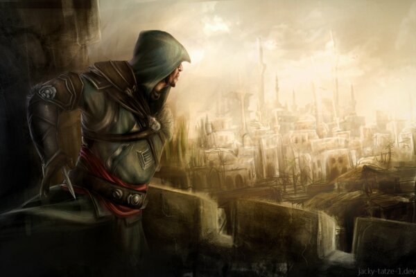 Ezio patrzy na Konstantynopol w mgle