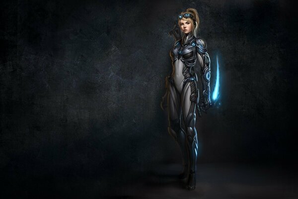 Wallpaper with a girl from starcraft in the art style