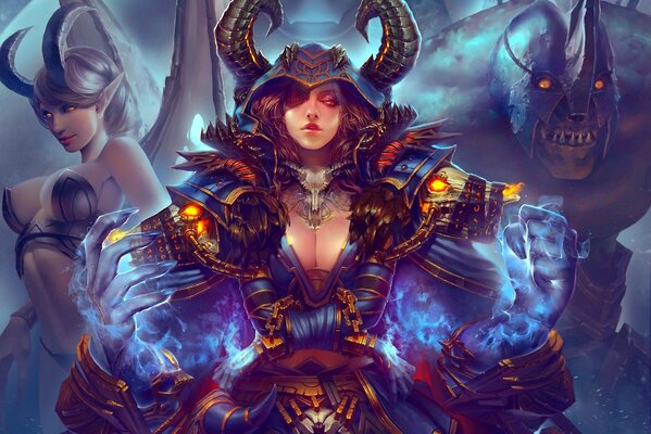 Chica demonio con personajes del mundo de Warcraft