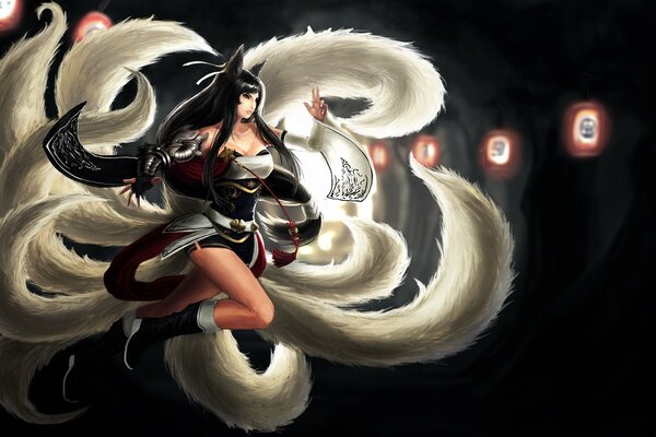 Art ahri from League of Legends girls with Tails