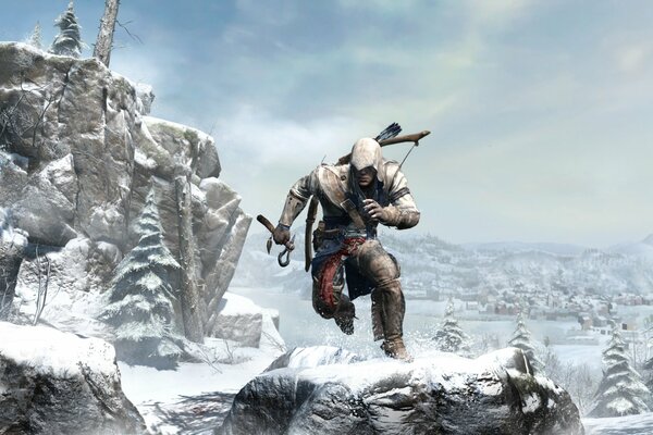 Assassino, montagne, neve, inverno, assassin s Creed 3