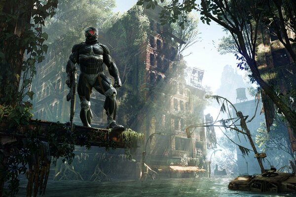 The hero of crysis 3 in the urban jungle