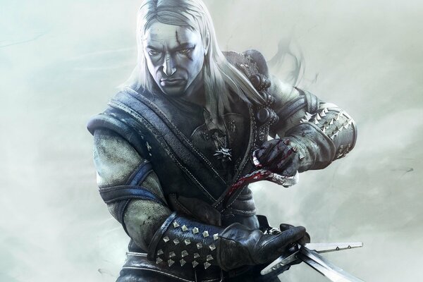 Geralt dal gioco Witcher con la spada