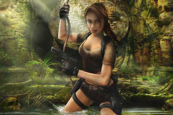 Lara croft and the wallpaper look very nice