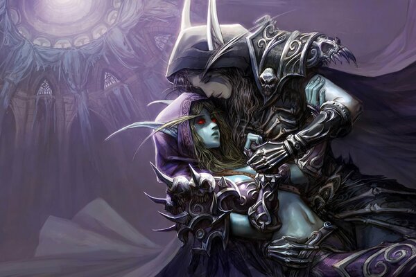 Sylvanas en los brazos del elfo de warcraft