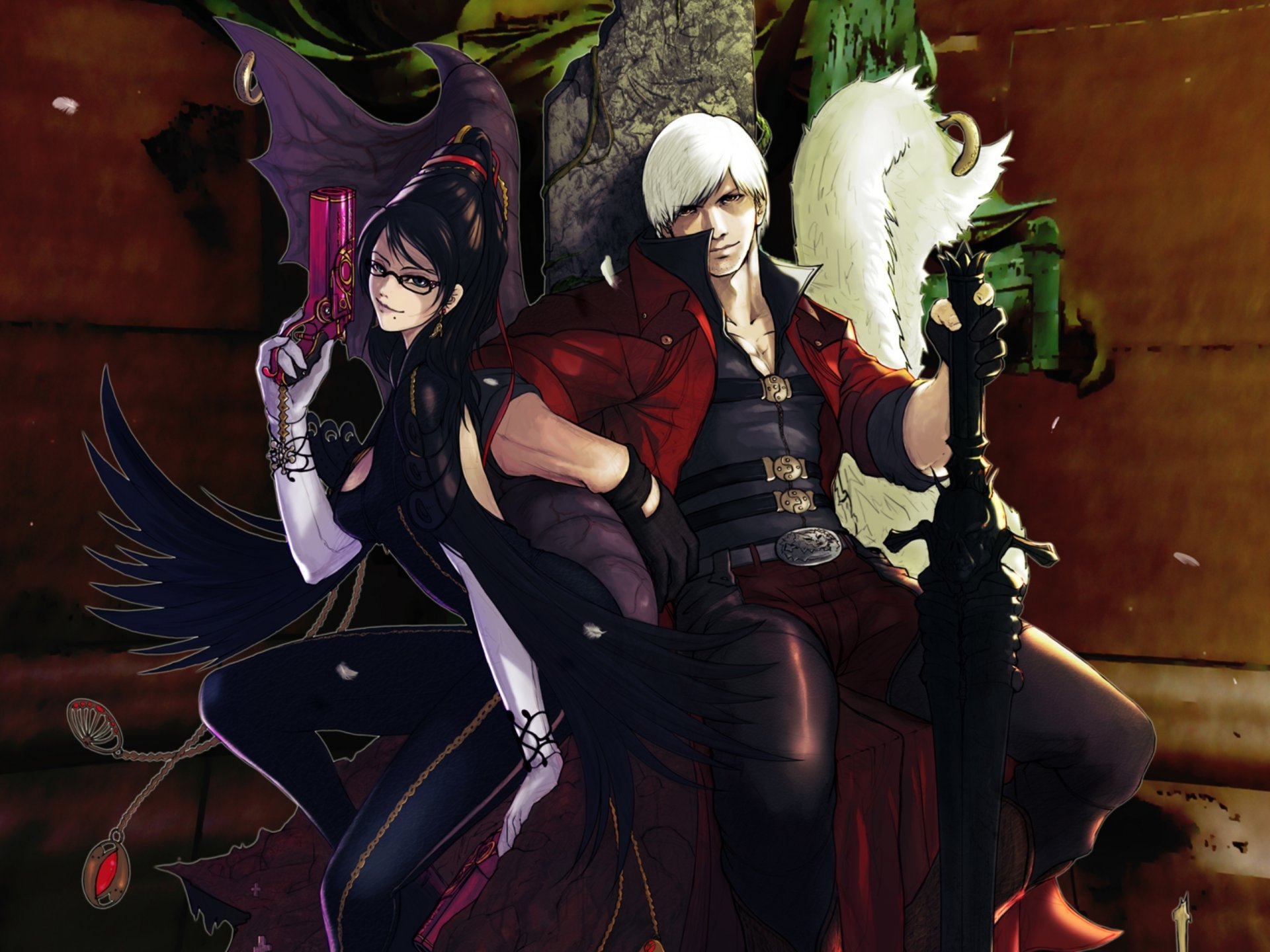 bayonetta contre dmc yukikaseni devil may cry dante assassins en compagnie armes et épées jeux fanart bayonetta armes pistolets épées