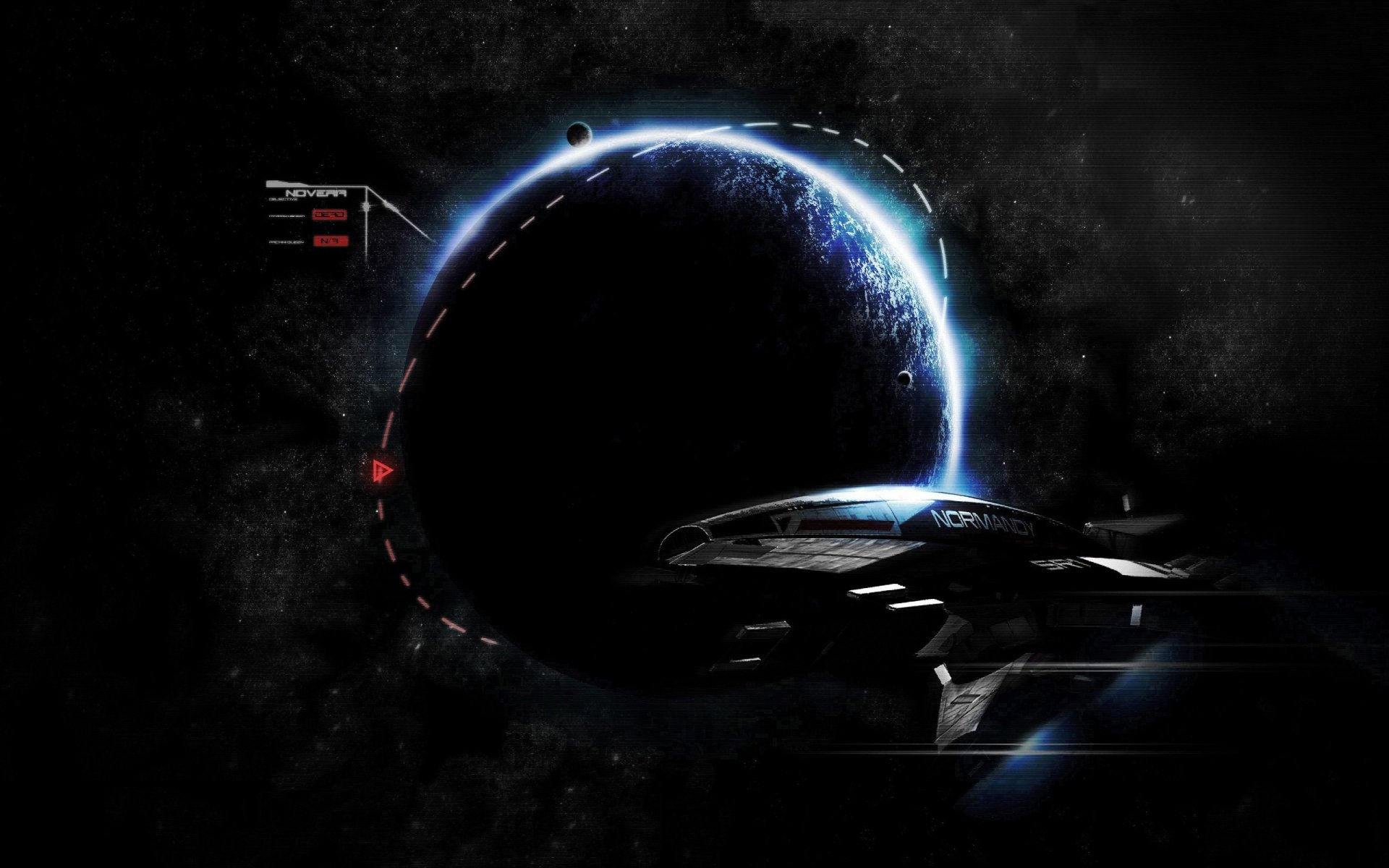 mass effect game normandy ship flies planet space