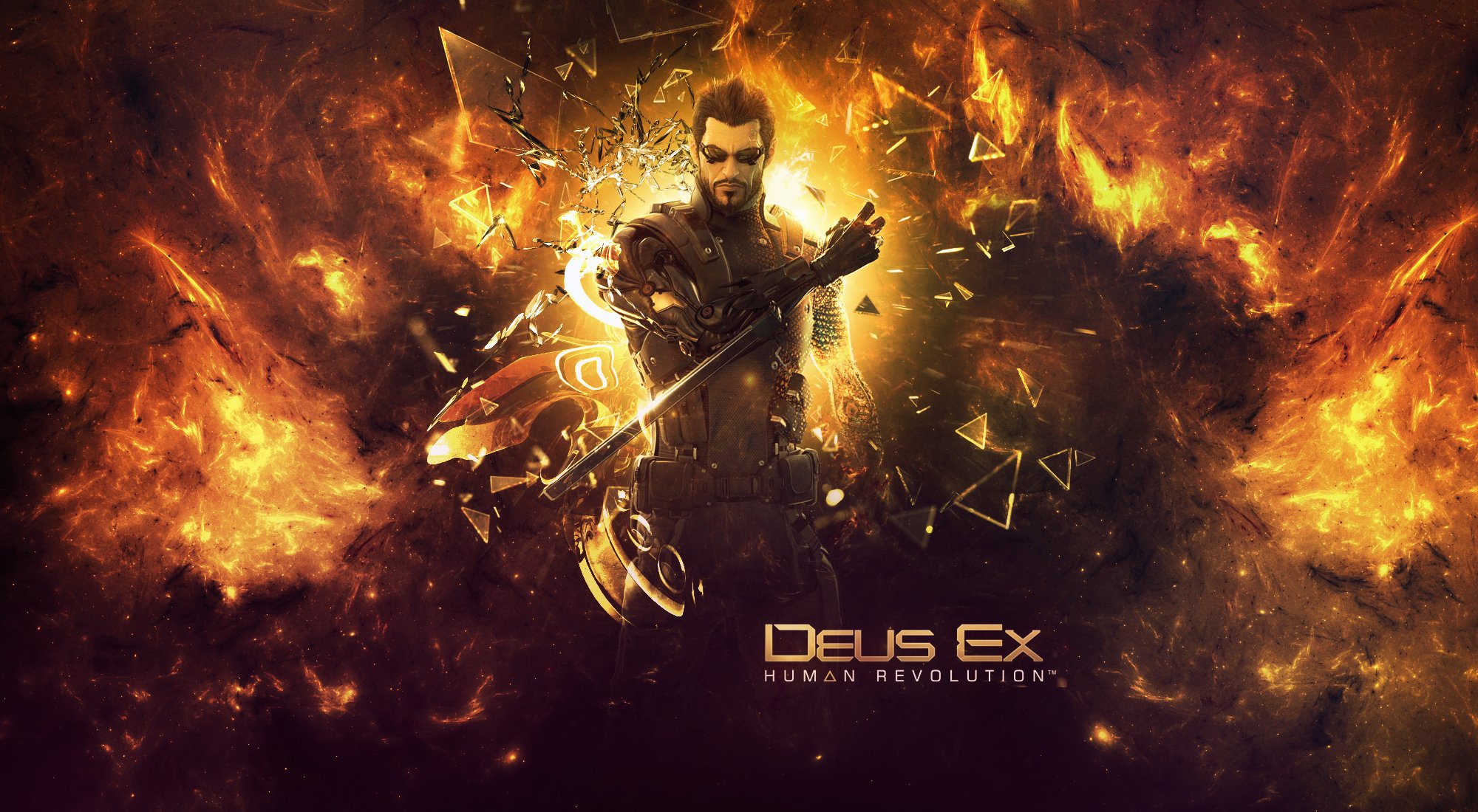 deus ex human revolution adam jensen frammenti bagliore raggi logo fan art