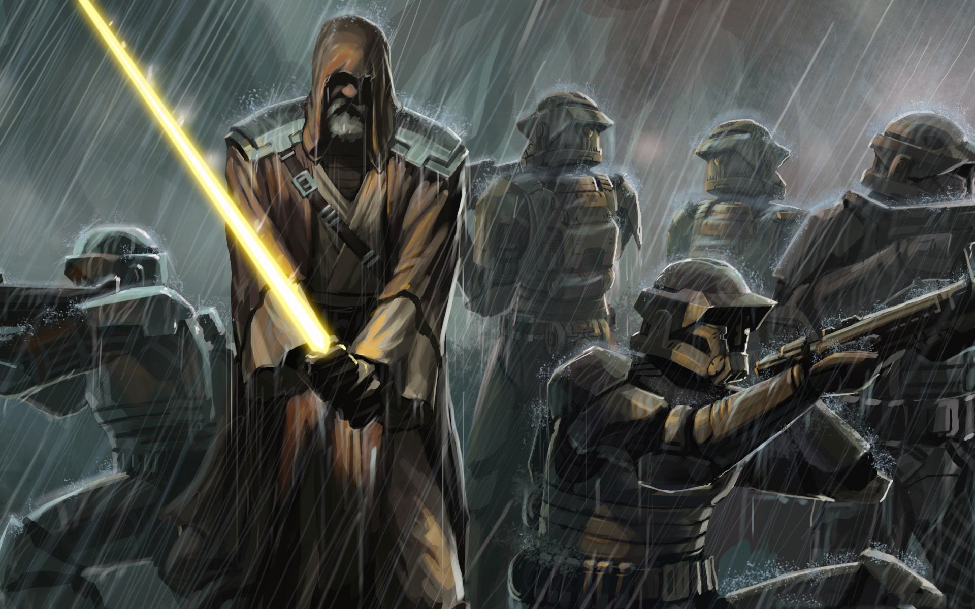 tar wars jedi sword clones rain