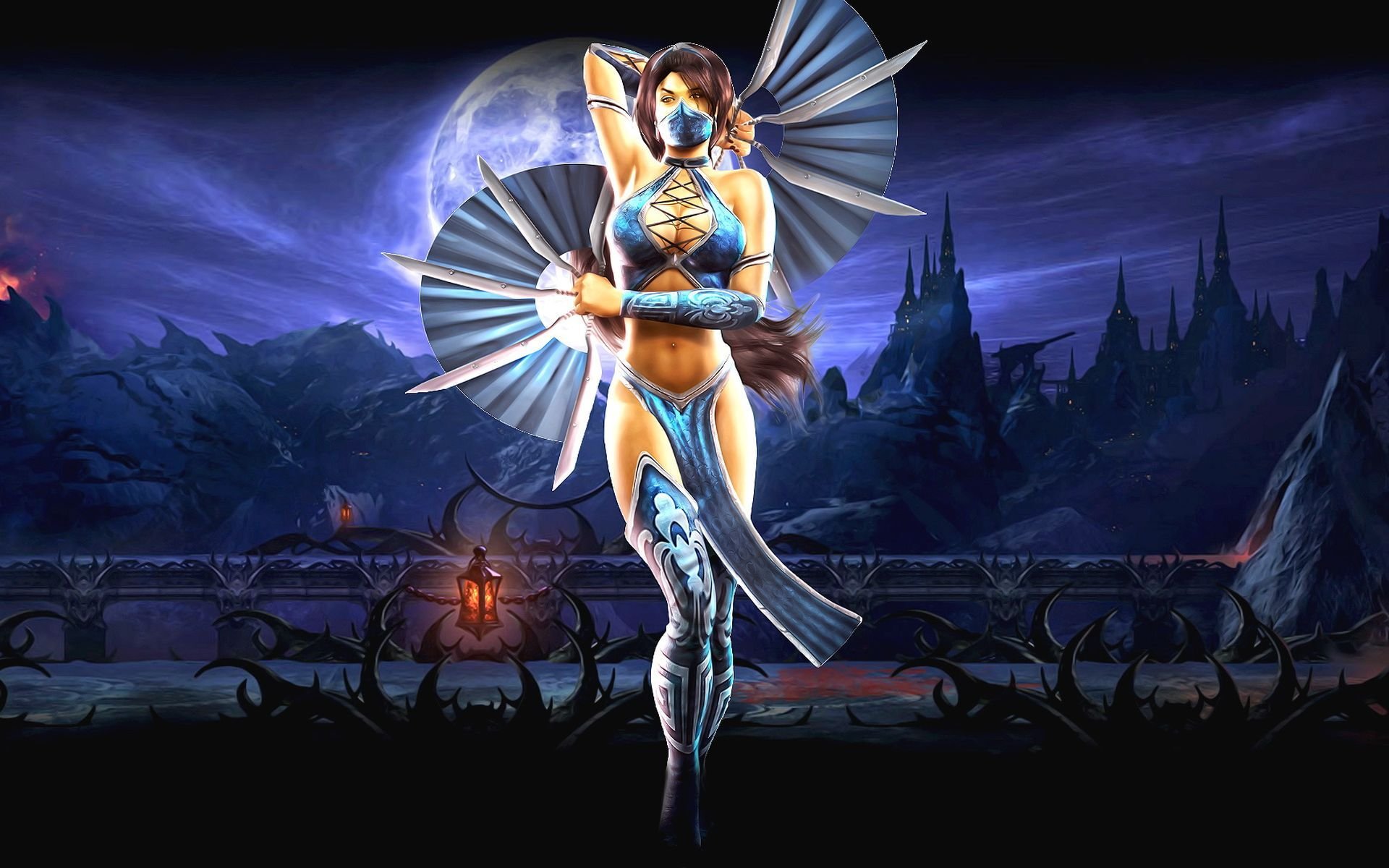 mortal kombat wentylator maska noc opaska sznurowanie księżyc zamek kitana