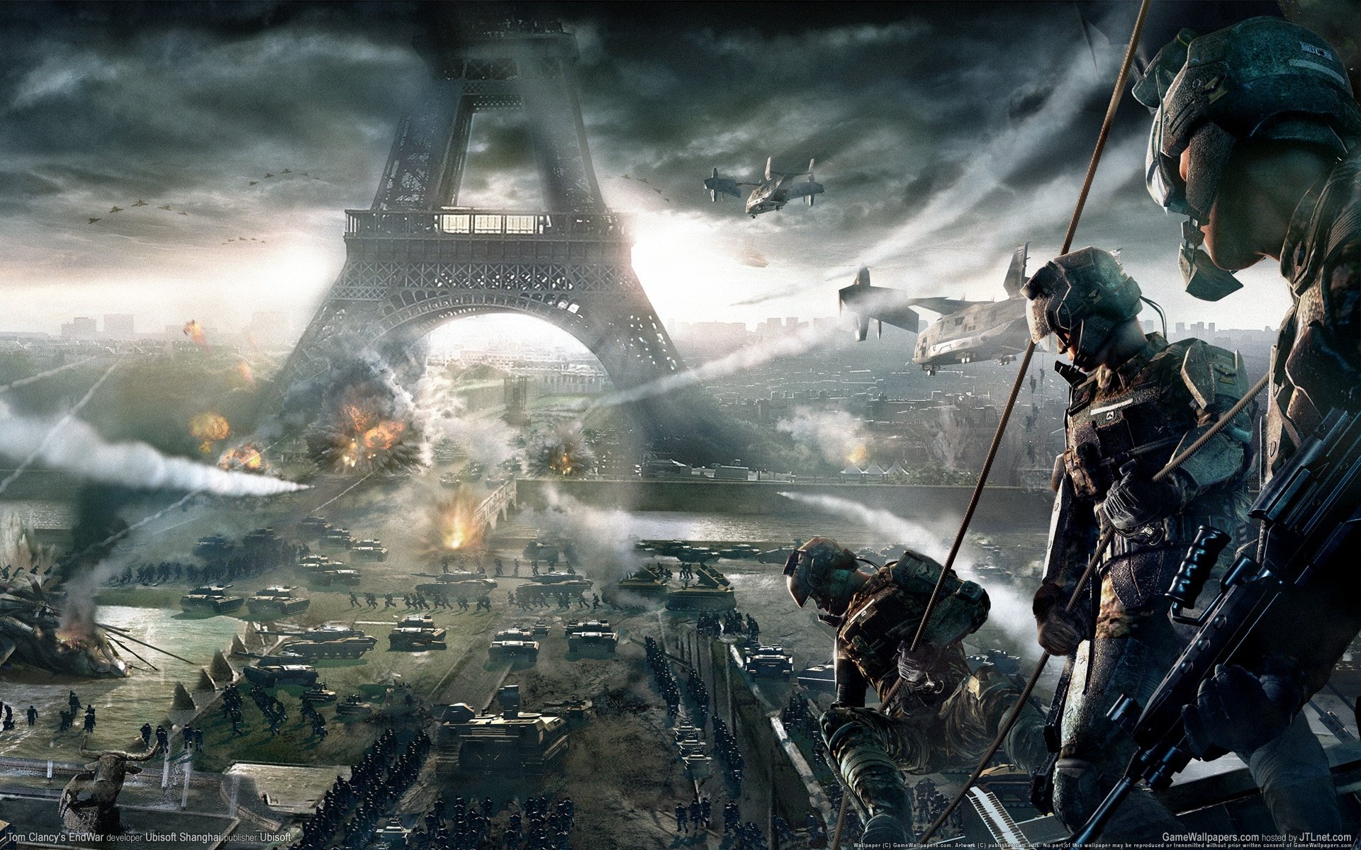 tom clancy s end war men war paris tanks eiffel tower helicopters game wallpapers ubisoft