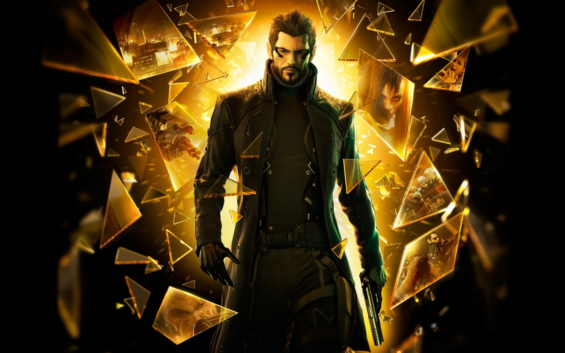 deus ex : revolución humana trozos de vidrio imágenes sobre vidrio