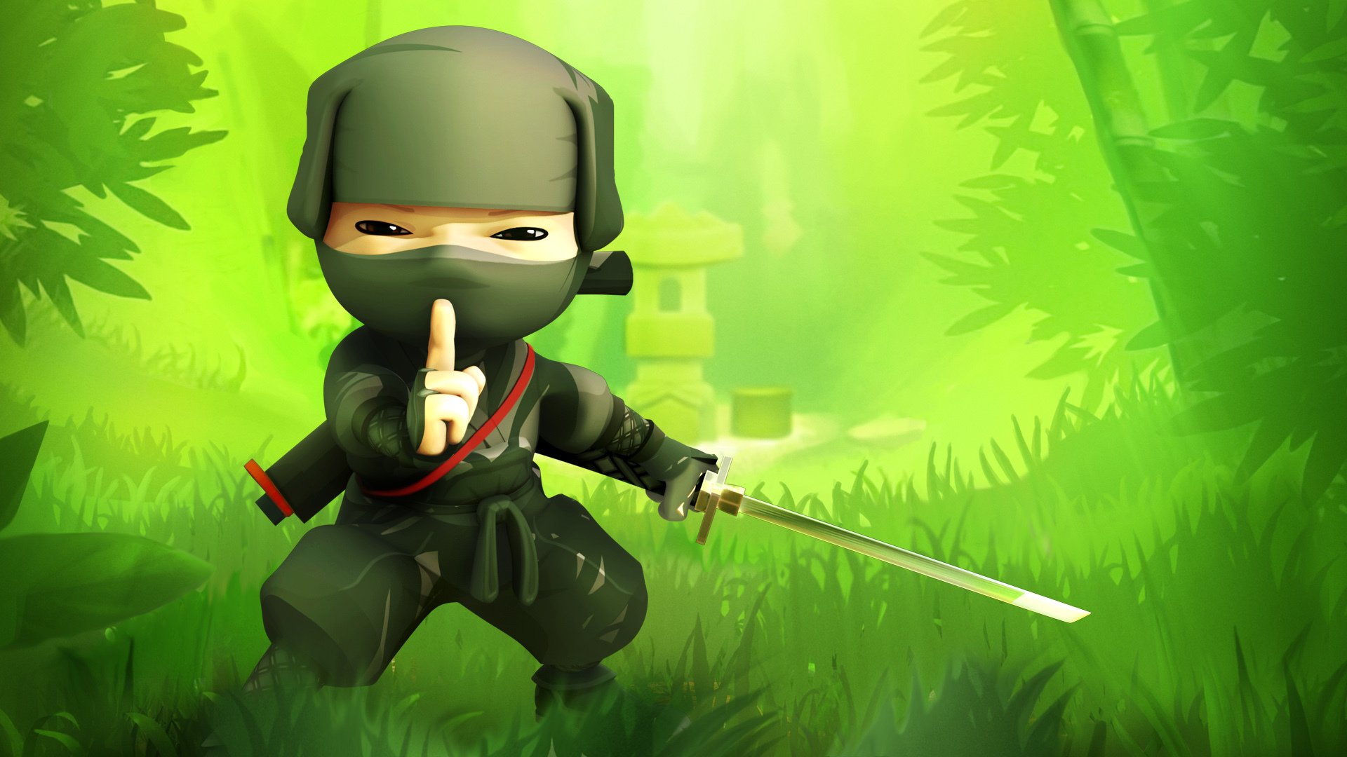 mini ninja juego verde hierba tss ninja guerrero sombra verde katana fondo shhh