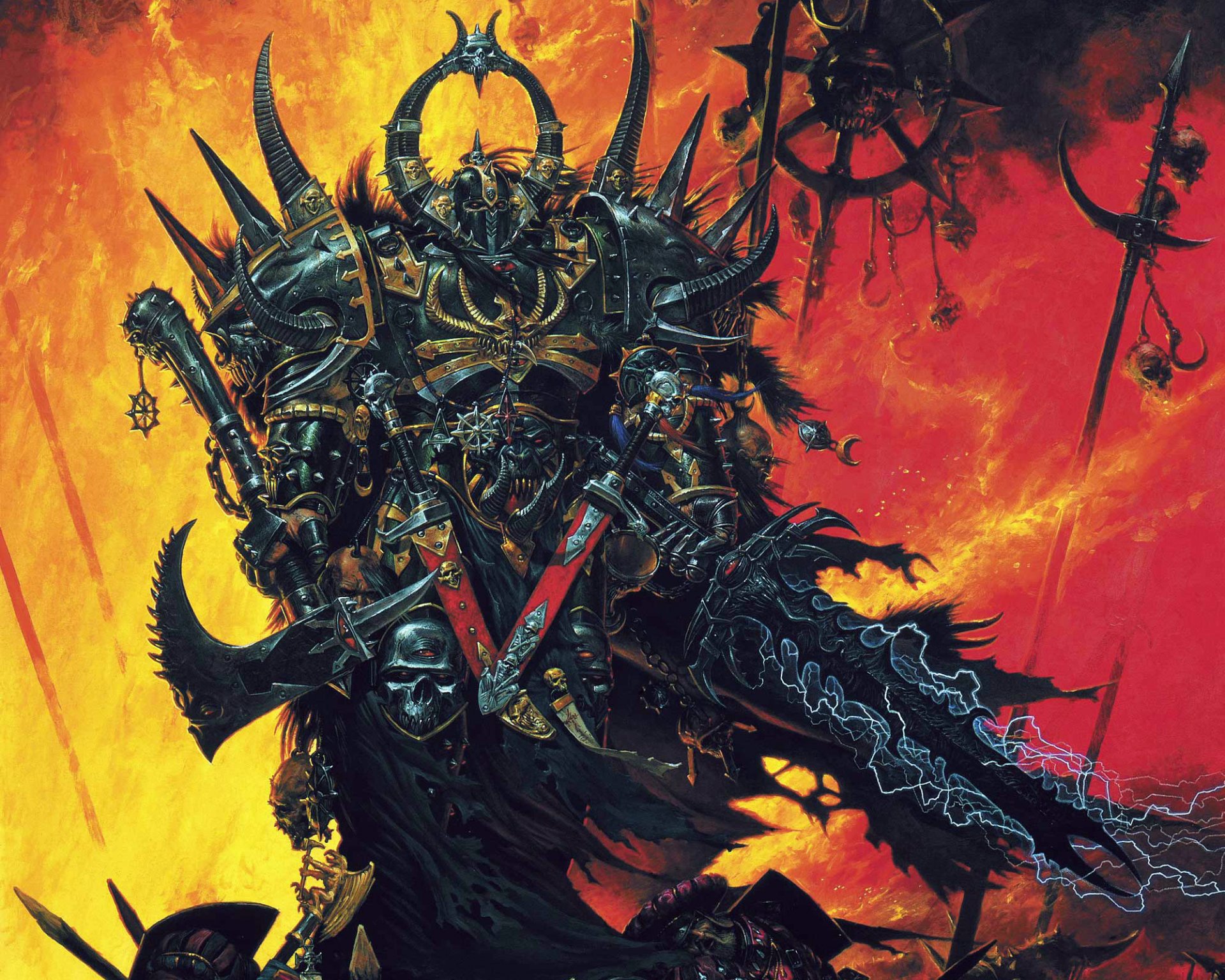 warhammer fantasy bitwy mistrz khorna wojownik chaos zbroja miecz topór zwłoki