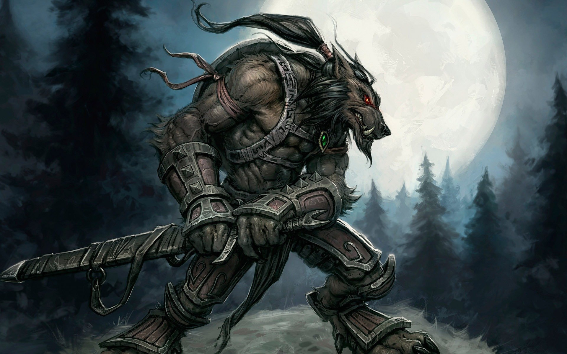 world of warcraft worgen guerrier lune