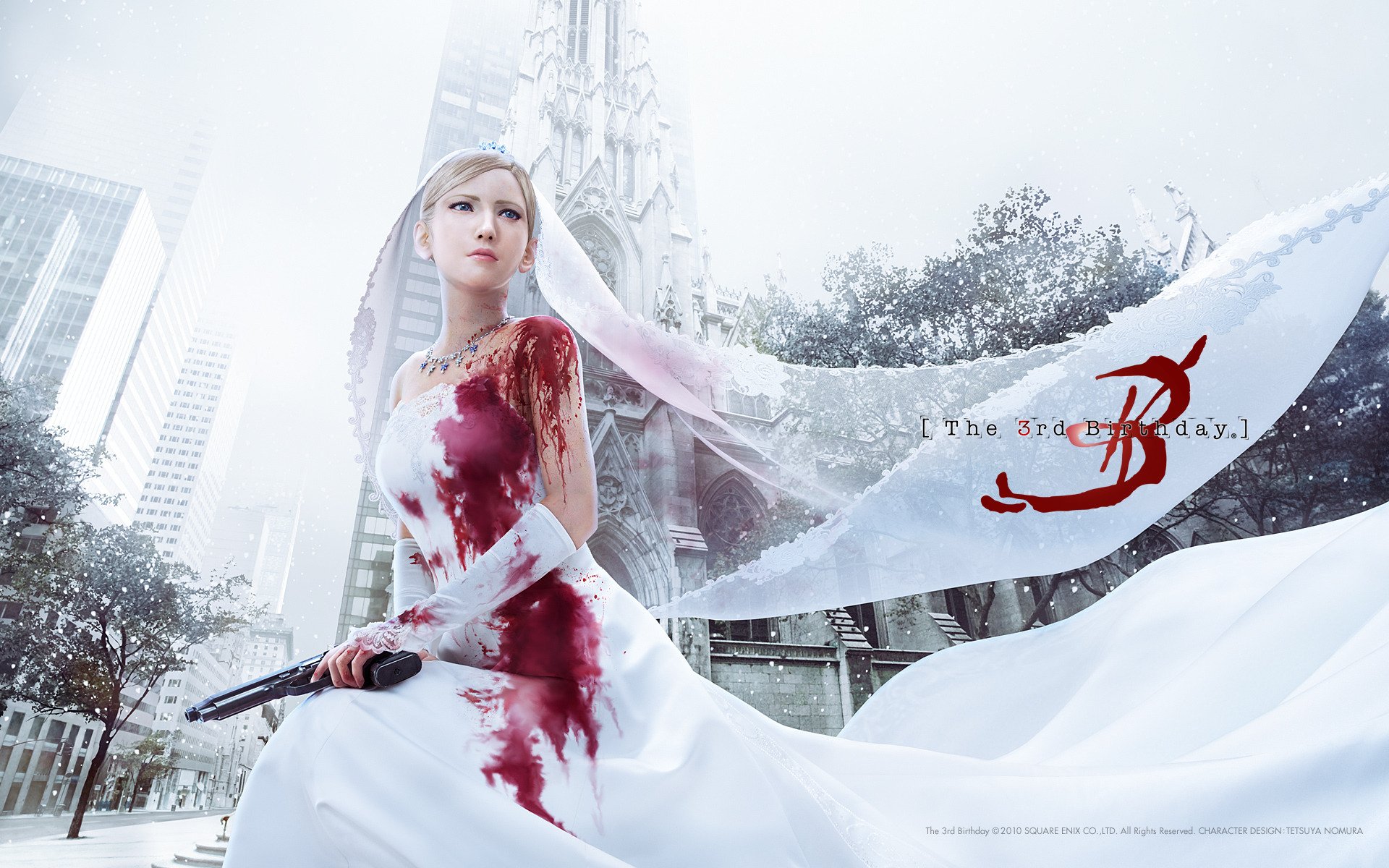 the 3rd birthday parasite eve aya brea blood white wedding dress gun