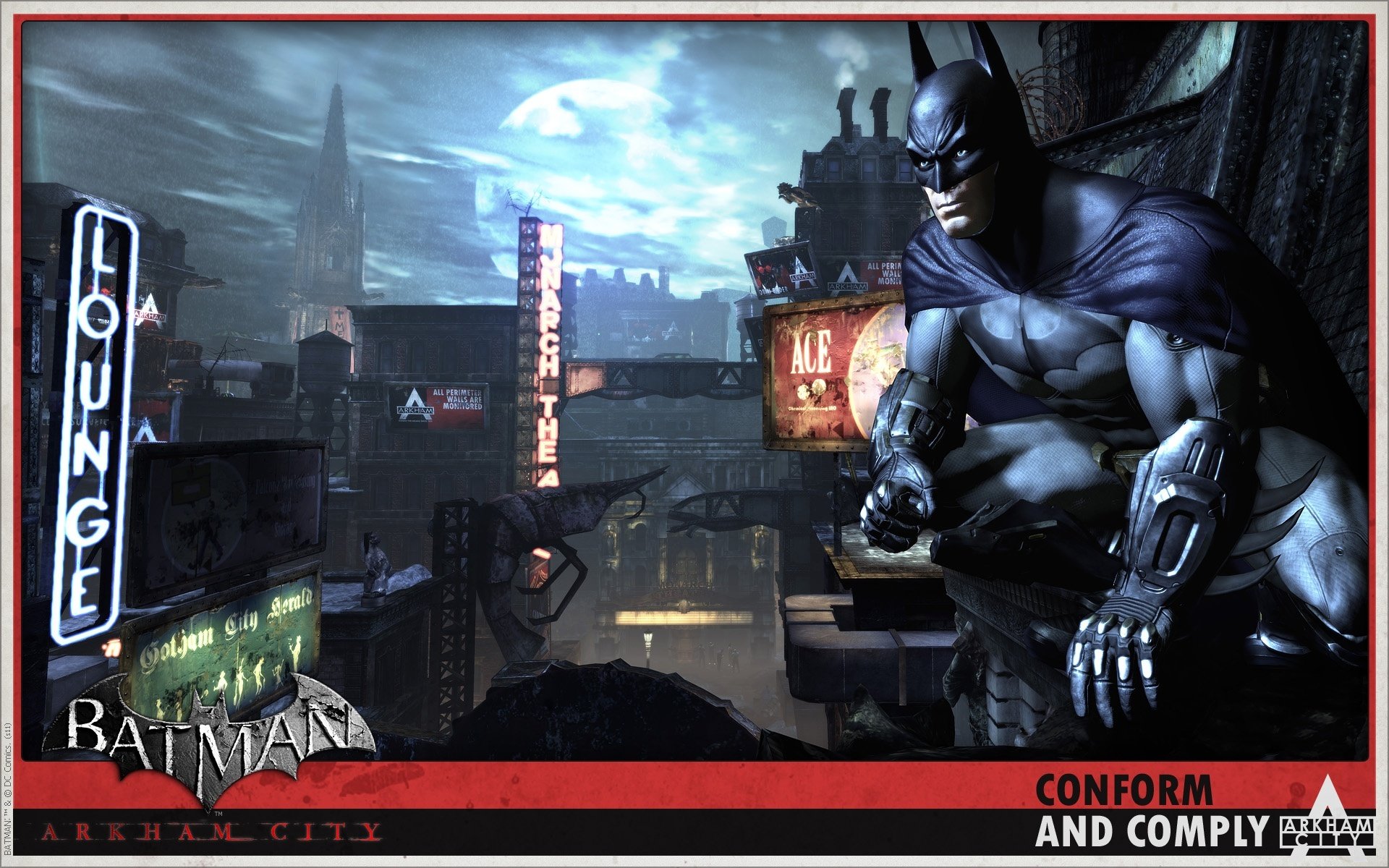 batman arkham city ciudad señalización noche luna