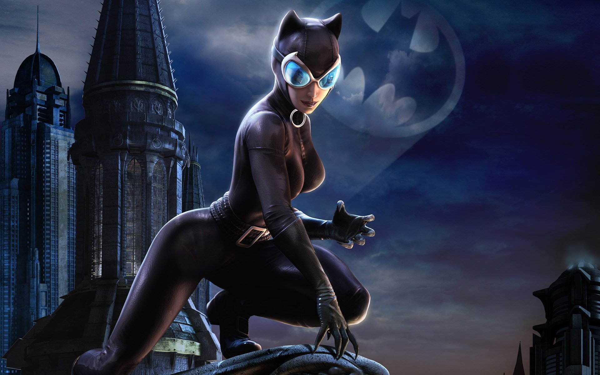 batman arkham city art catwoman town mask night suit whip