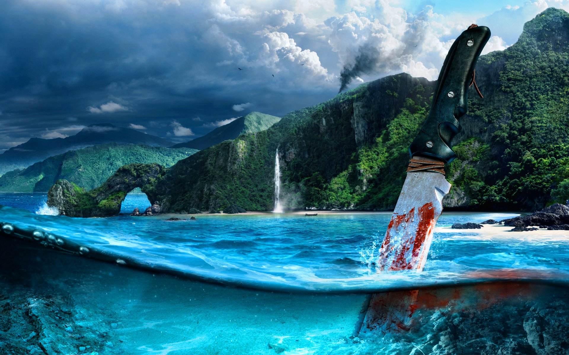 far cry 3 shooter sea mountain knife blood