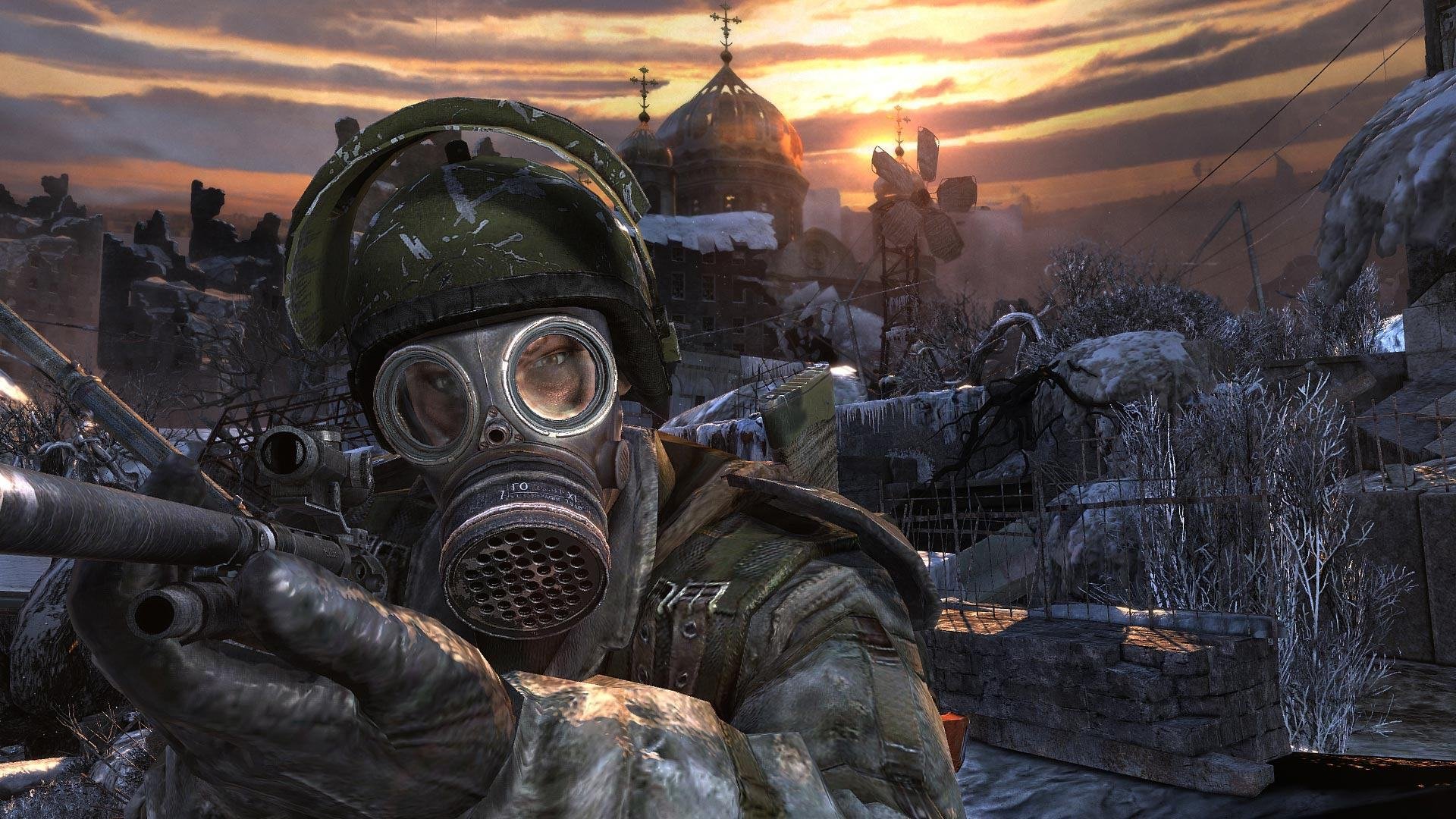 metro 2033 città in rovina chiesa maschera antigas