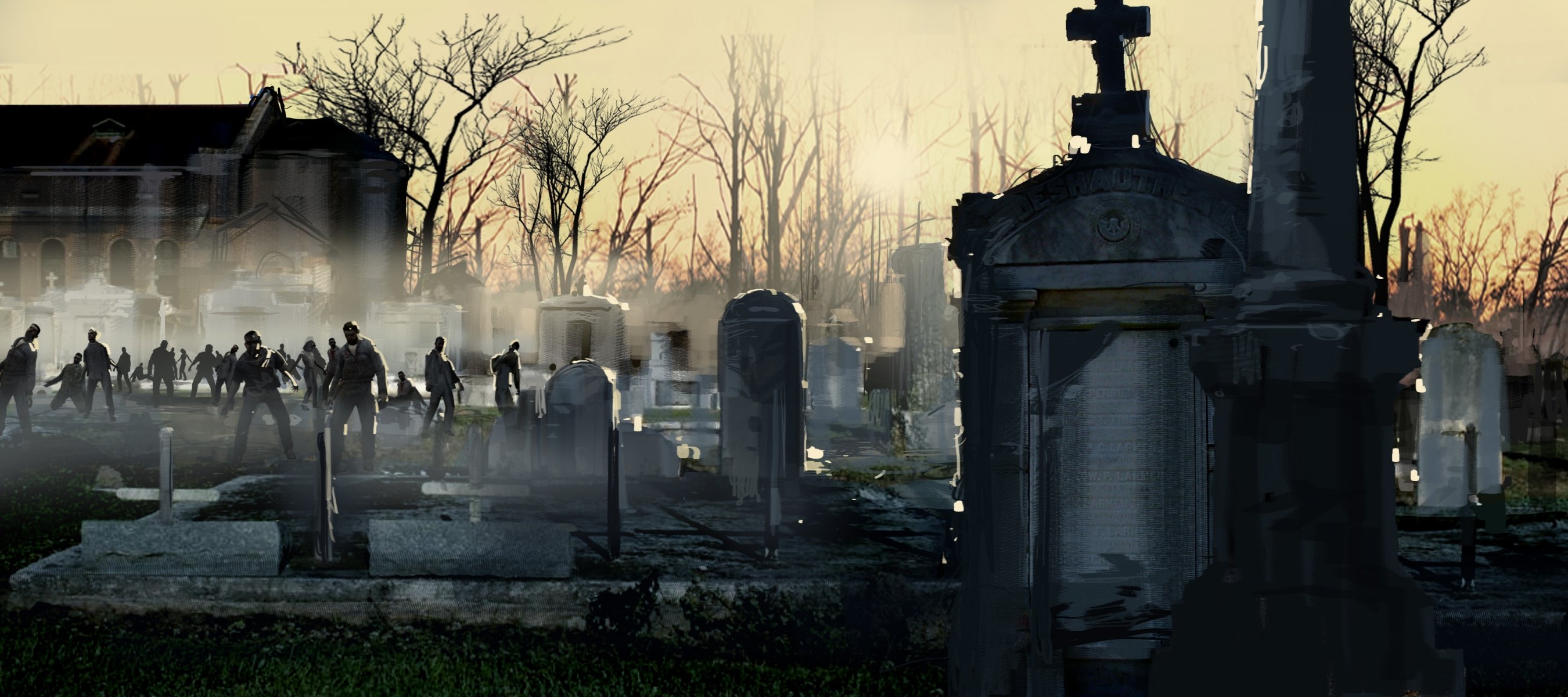 left 4 dead 2 cimitero zombie notte