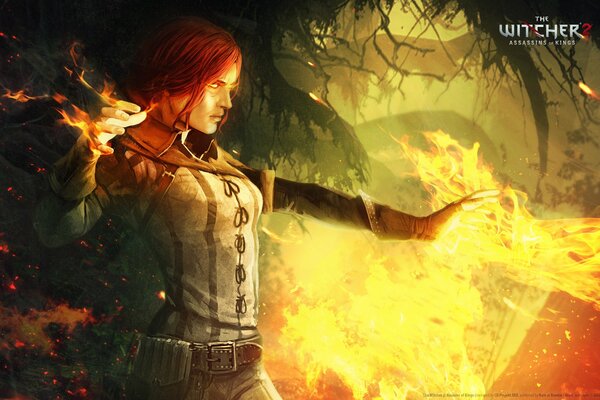 The heroine Triss with the fire escaping from her hand