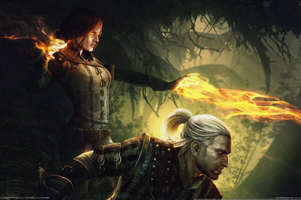 Il Witcher e la ragazza usano la magia