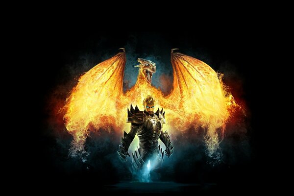 The Dragon Lord and the dragon with burning wings