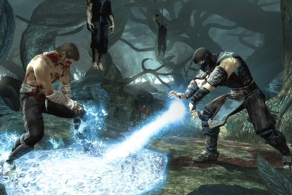 Sub zero is up against Johnny Cage in battle. It s all a fighting game. And in mortal Kombat, freezing and everything is below zero