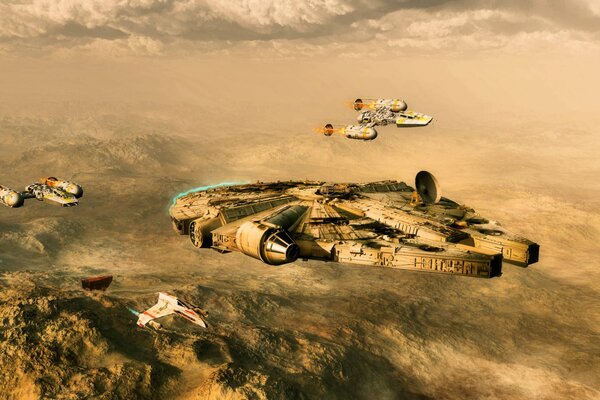 Arte Star Wars nave espacial en el desierto