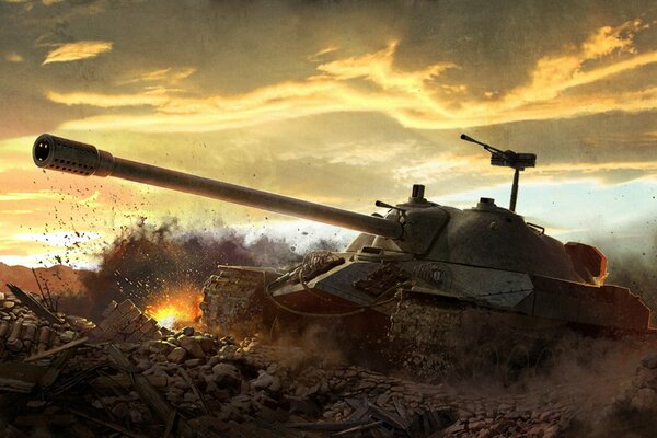 A picture of a tank in action at war