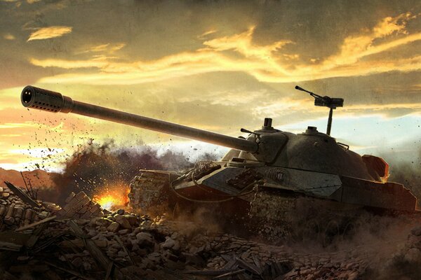 Картинка танка в действии на войне