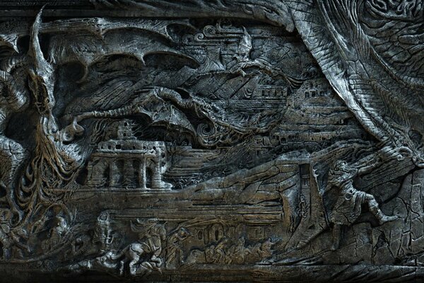 Beautiful bas-relief based on the game Skyrim