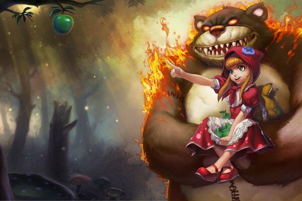 League of Legends girl in the arms of a scary bear