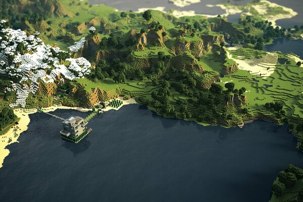 Minecraft Green Island avec des montagnes enneigées