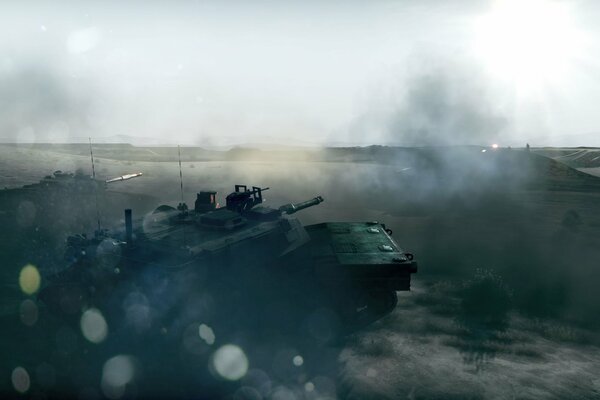 Grafika gry battlefield 3 z czołgami i dymem
