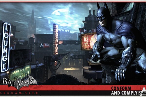 Batman on the background of the night city