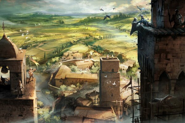 Assassins creed landscape with towers