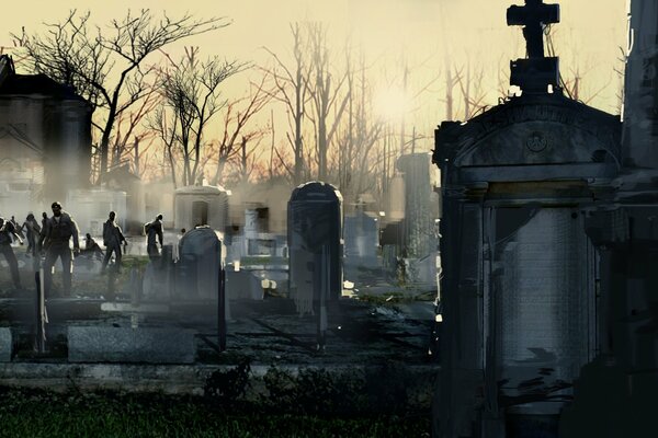 Nachtfriedhof mit den letzten Zombies