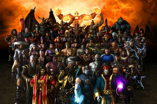 Alle Charaktere aus dem Spiel Mortal Kombat auf dem Bildschirmschoner
