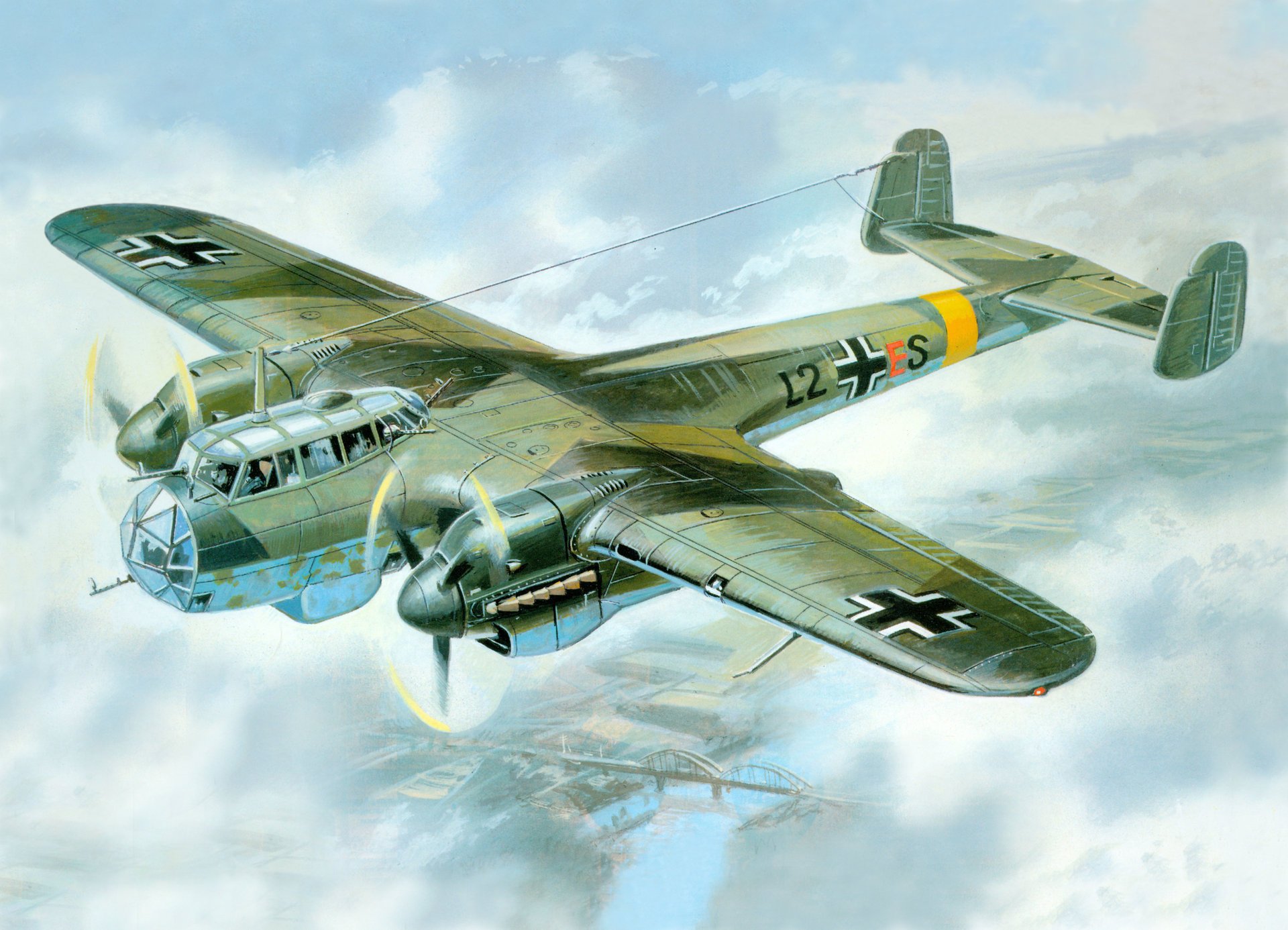 diy 215b-4 german aircraft ww2 war art painting aviation art