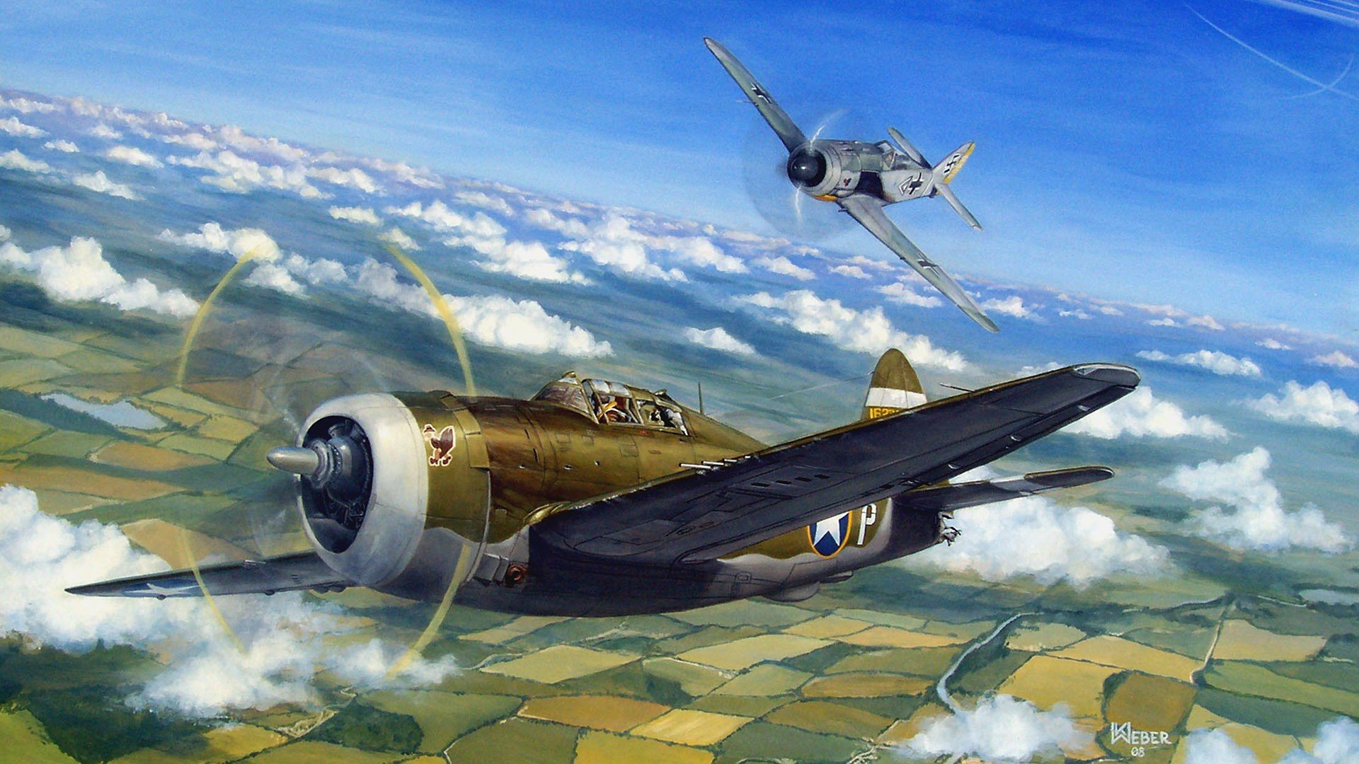 p 47 thunderbolt luftkampf nahkampf ww2 krieg malerei kunst flugzeug