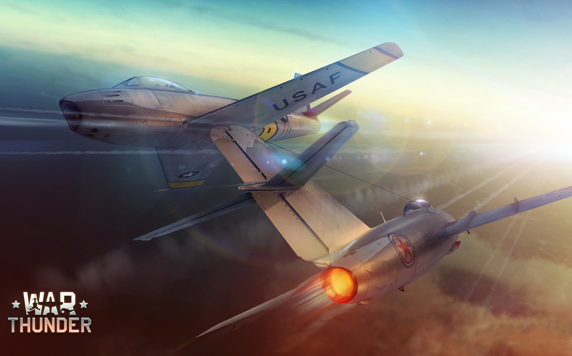 mig-15 fagott f-86 kämpfer mikoyan gurevich war thunder himmel korea kunst zeichnung nase fliegen zwei geschwindigkeit flugzeug