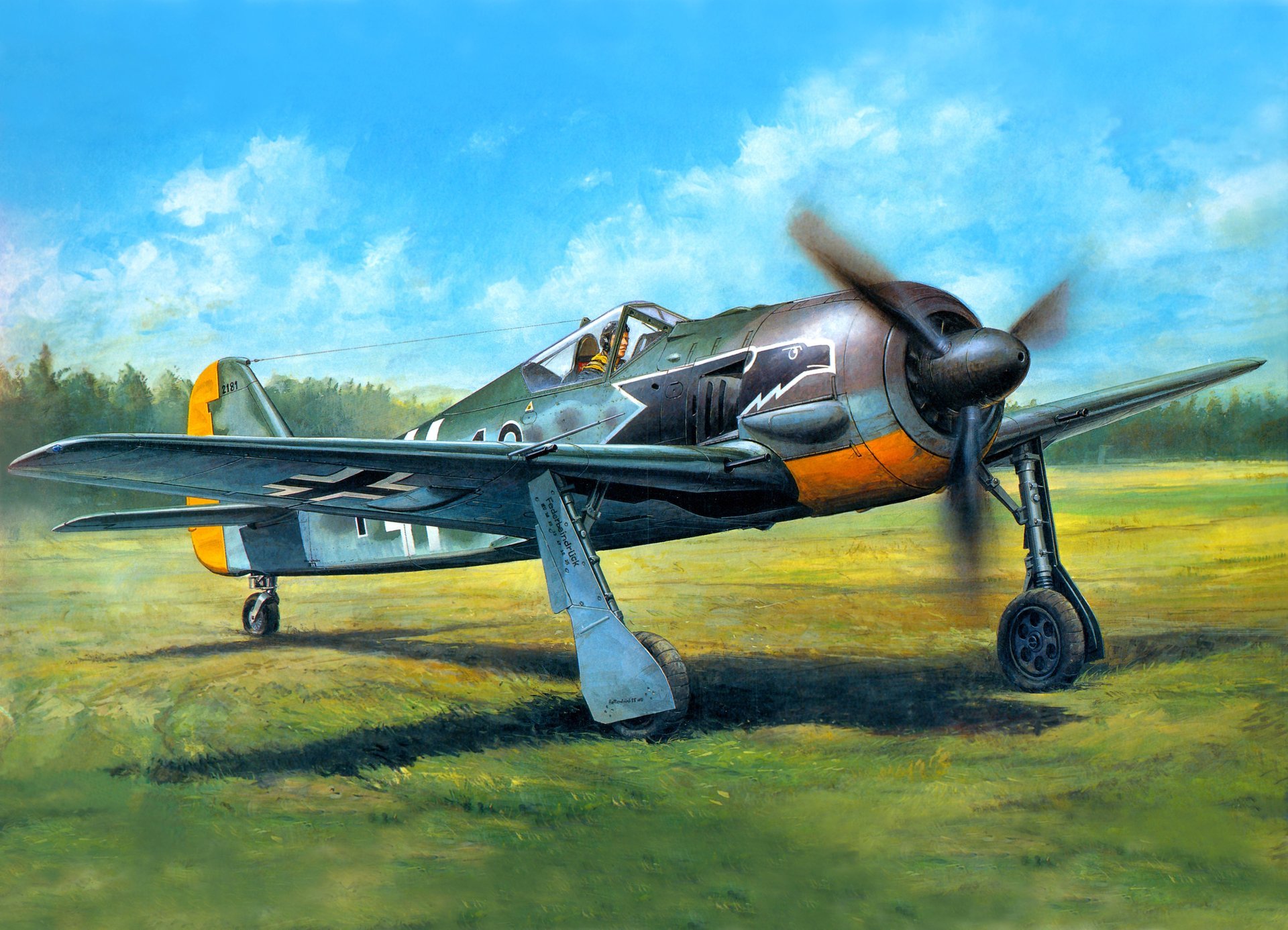 art campo aereo focke-wulf fw-190a-3 tedesco monoposto caccia monoplano ww2