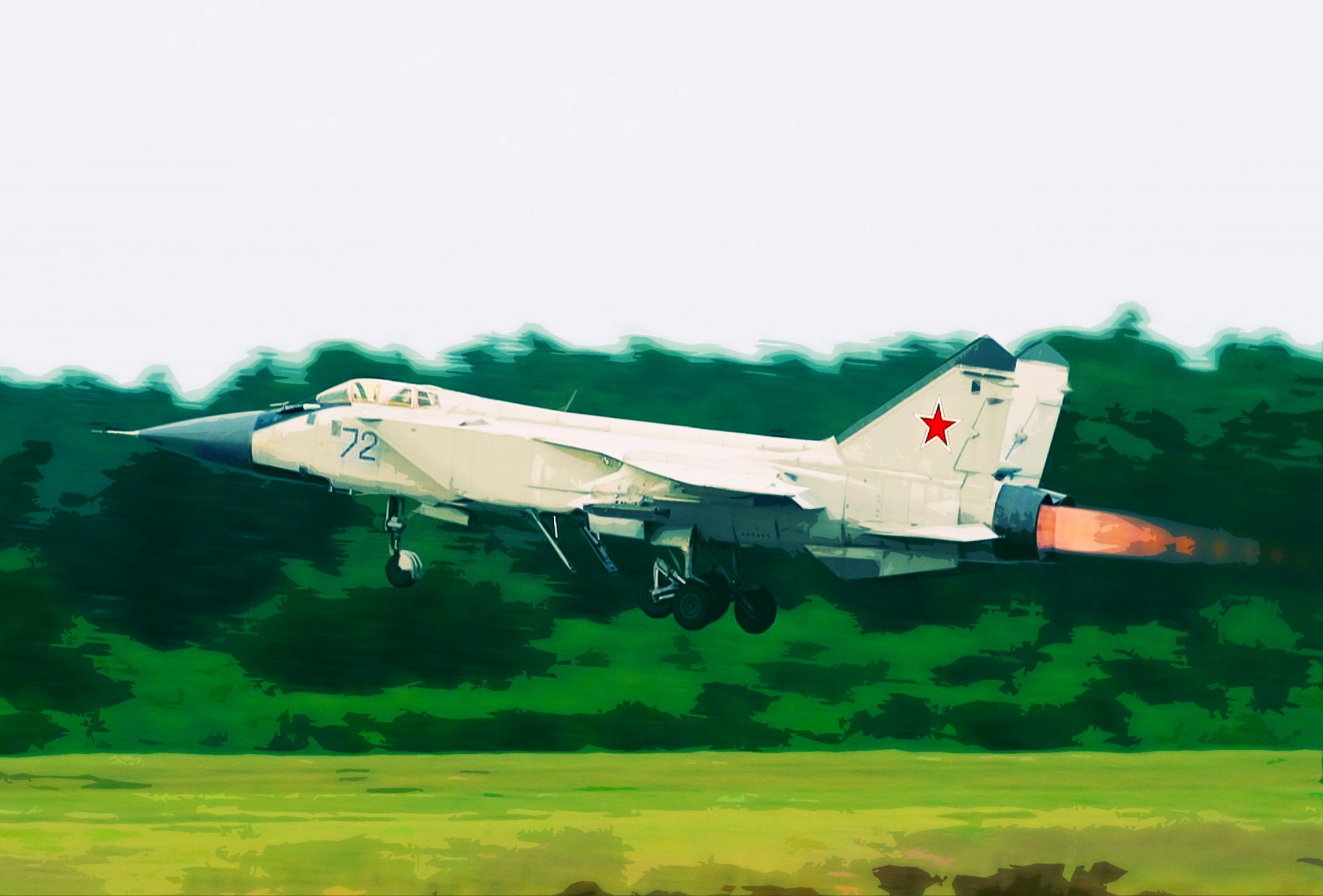 mig-25 foxbat intercepteur aviation supersonique 3ème génération mikoyan gurevich dessin art décollage