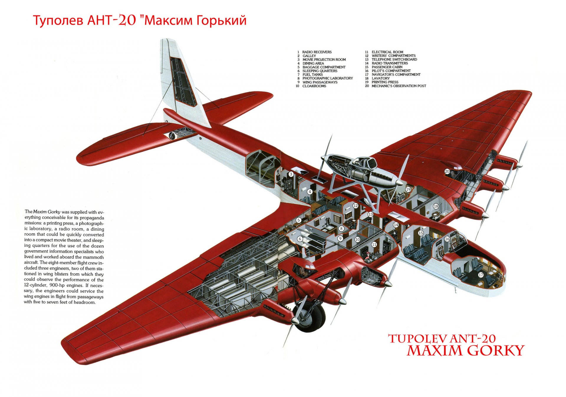 tupolev ant-20 maxim gorki soviétique passager multi-places 8-moteur avion