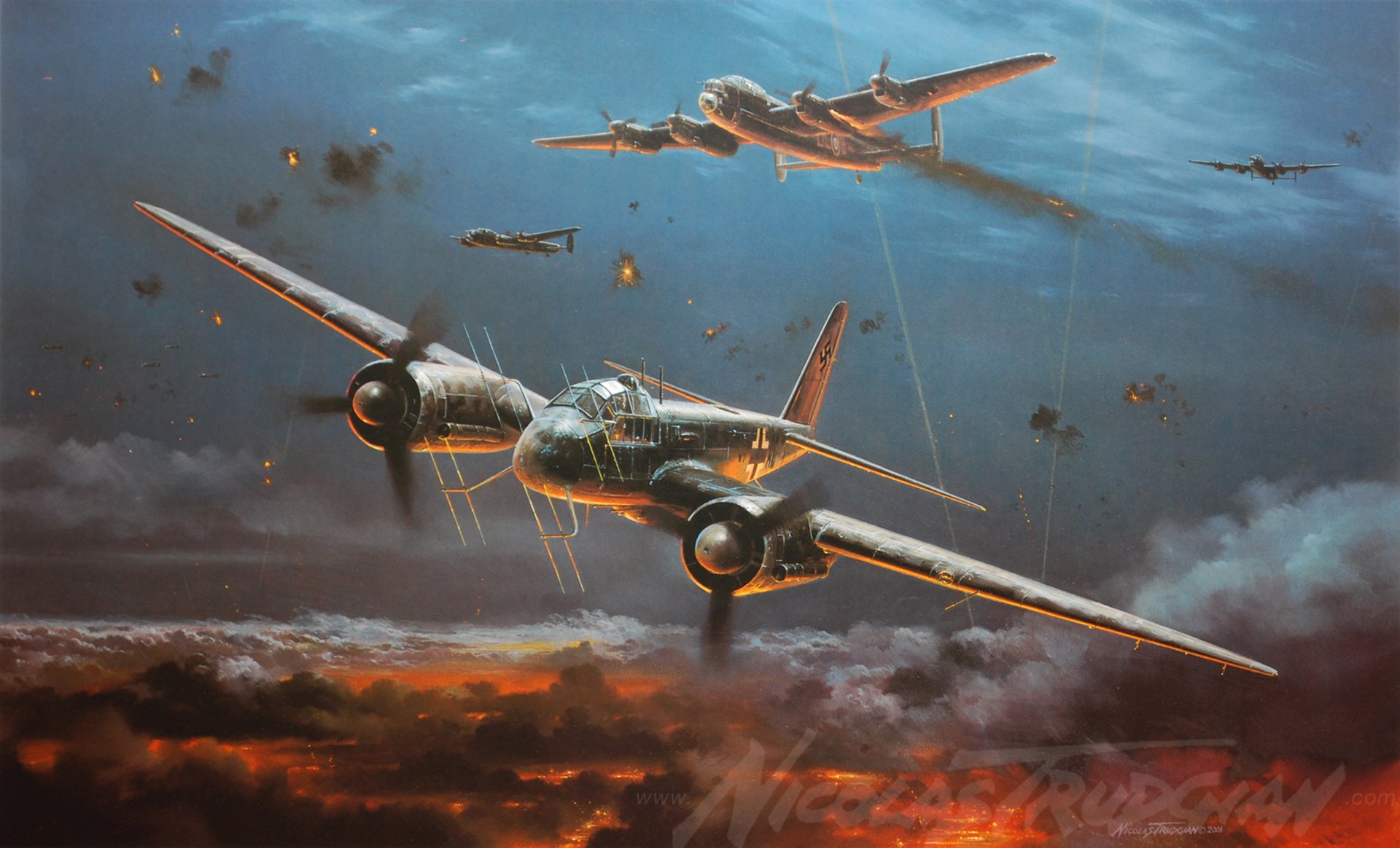 y. 88g junkers combattente notturno ww2 pittura arte dell aeroplano aeroplano